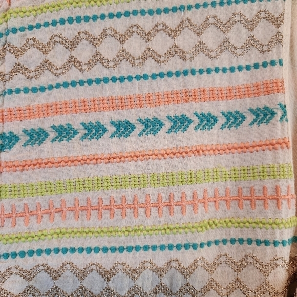 Kenji Dress Sz 10 Cream Green Pink Blue Embroidered Fit Flare Sleeveless Boho - Picture 3 of 8